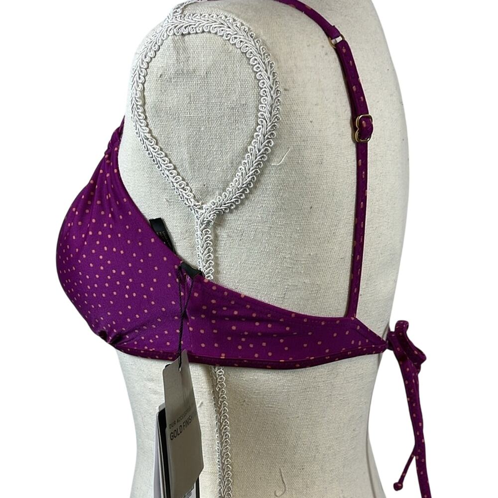 VIX PAULA HERMANNY Louise Nina Gathered Polka-dot Bikini Top Magenta L - Picture 2 of 4